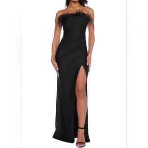 B Darlin Jr's Feather Trim Strapless Gown